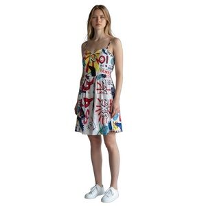 ZAZA Woman’s Pop Culture White Mini Dress with Spaghetti Straps size Medium